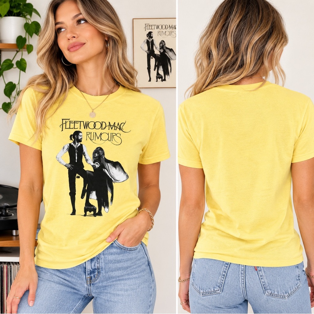 Fleetwood Mac Rumours Band T-Shirt Yellow Graphic Tee Small Cotton Rock Music
